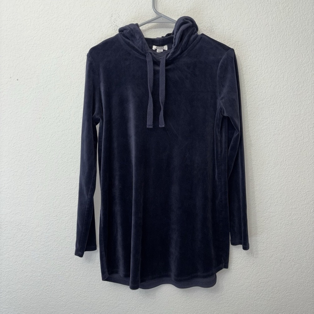 Garage Blue Velour Hooded Sweater Dress Women's Size Petite Small Long Sleeve